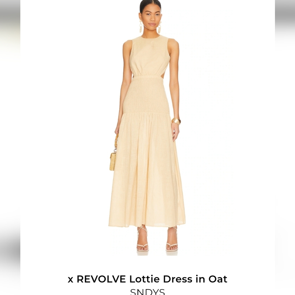 X REVOLVE SNDYS LOTTIE DRESS IN OAT, OPEN BACK SIDE CUT-OUT SIZE SMALL